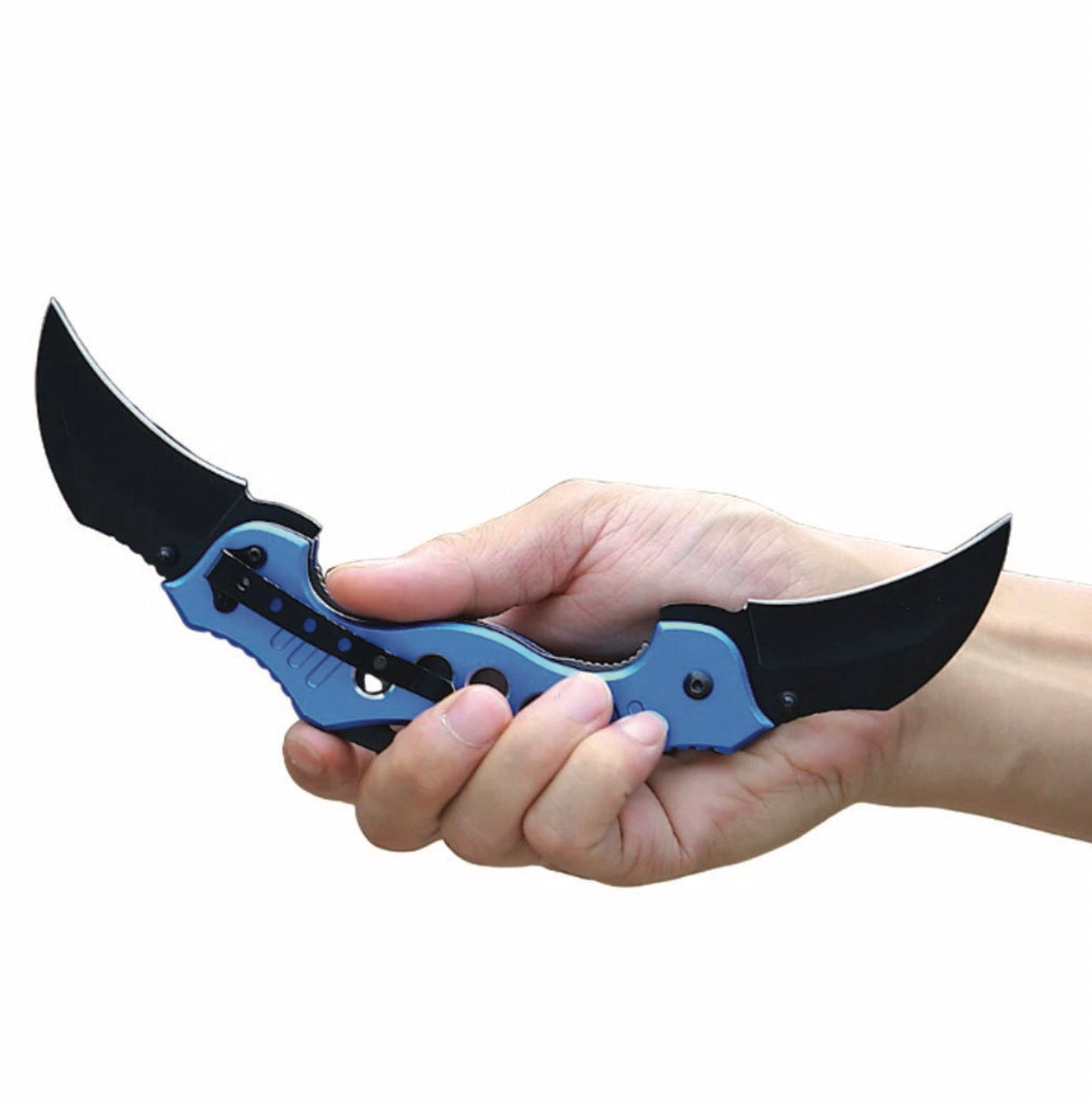 Dispatch 8.7" Blue Dual Blade Bat Folding Knife with Belt Clip