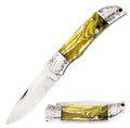 Amber Gold Folding Knife – 4" Closed Mirror-Polished Steel Blade