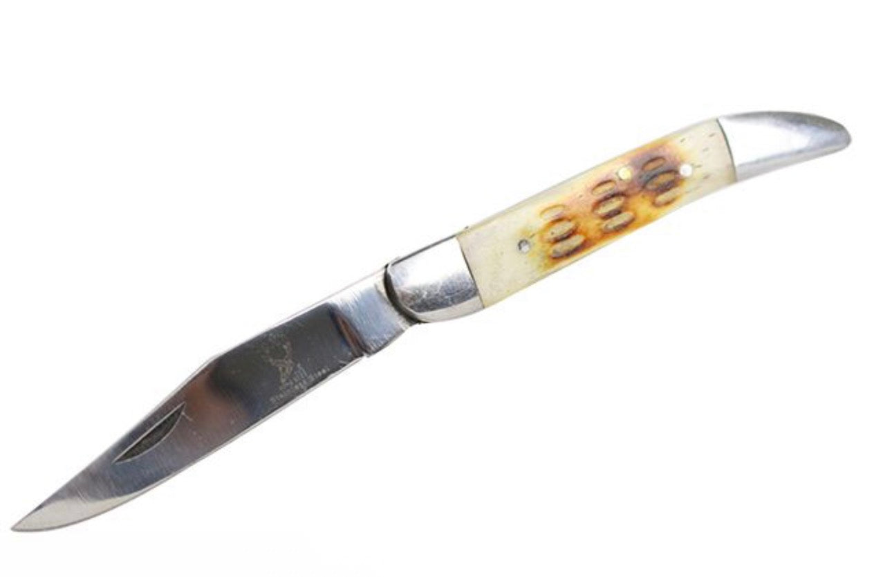 6" The Bone Edge Folding Pocket Knife with White Bone Handle and Vinyl Sheath