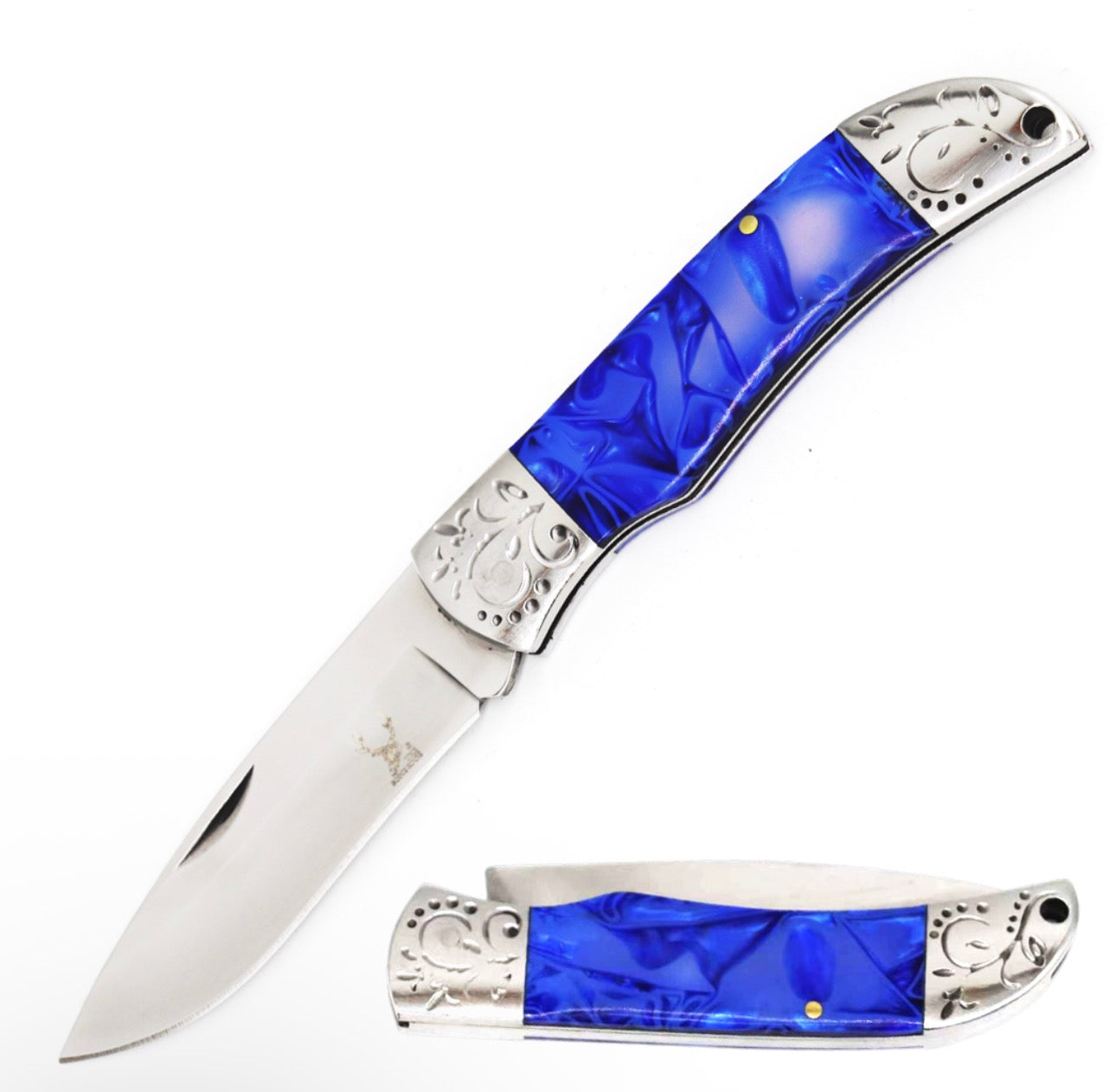 Cobalt Blue Folding Knife – 4" Closed Mirror-Polished Steel Blade