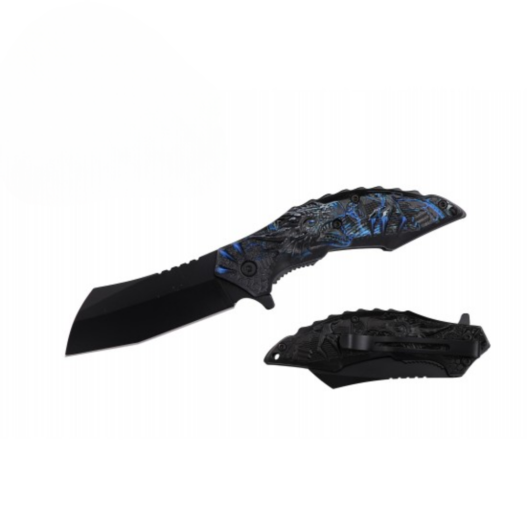 ** Discontinued ** Spring Assist Knife, 4.5" Closed Blue Dragon (120/12/12*8*17/32)
