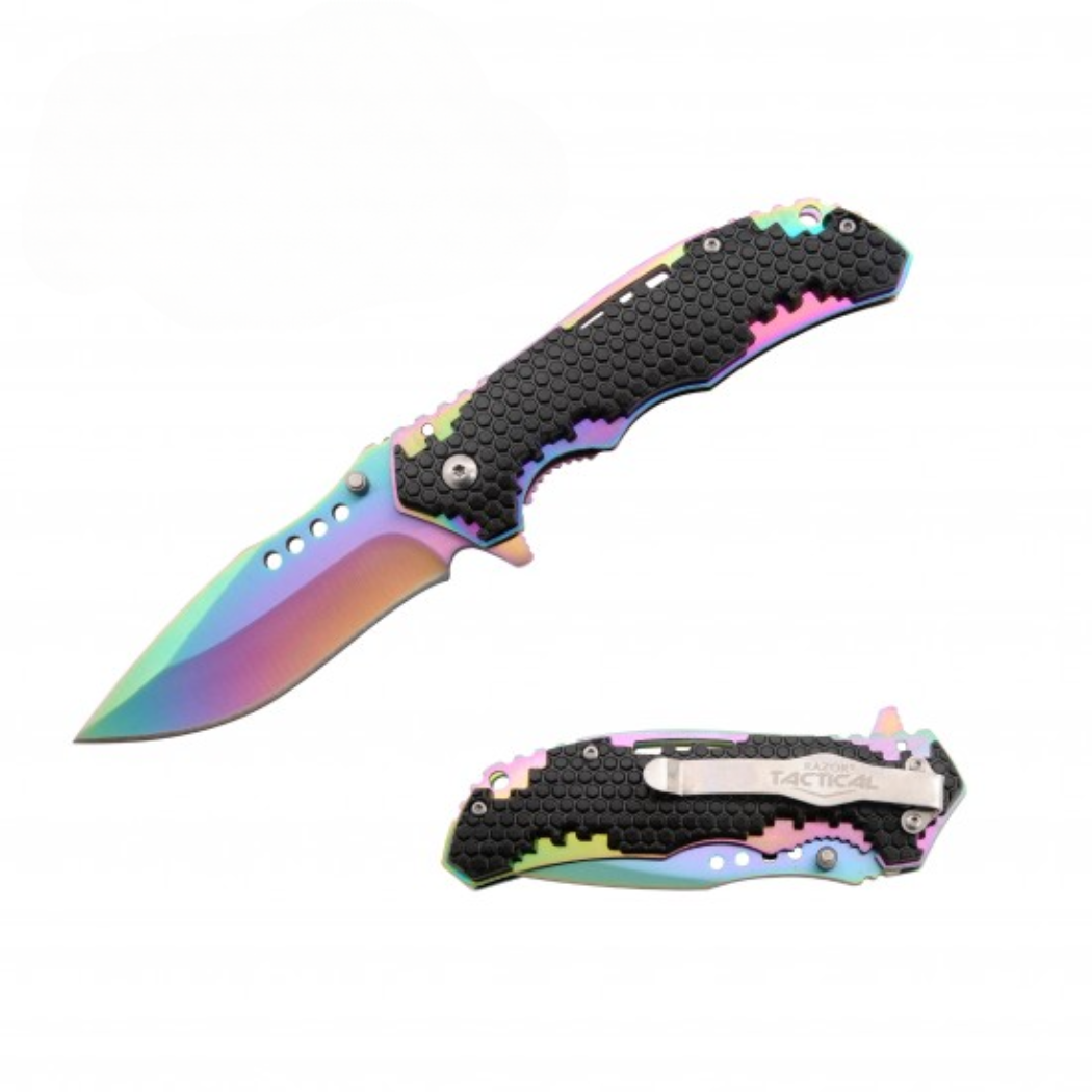 Honey Comb / Rainbow Blade Assisted Knife w/ABS Handle (120/12/12*10*16/40)