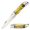 The Bone Edge Amber Gold Folding Knife – 4" Closed Mirror-Polished Steel Blade